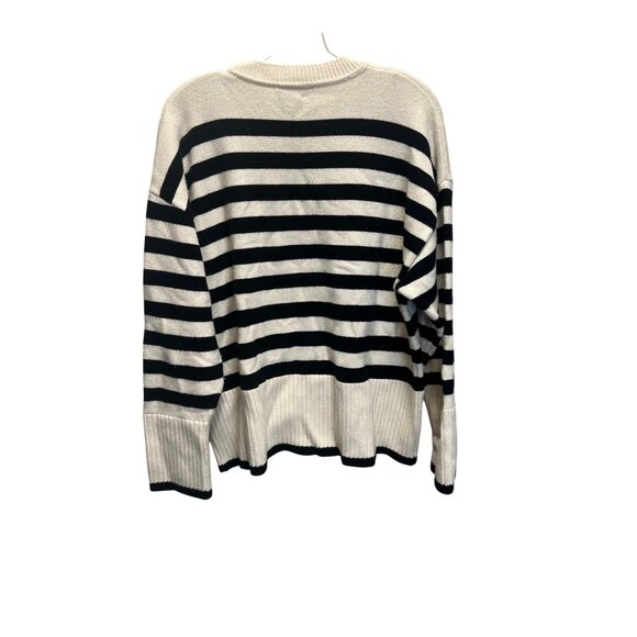 Industry Womens Striped Crew Neck Knit Sweater XL Black & White 52% Viscose/28% - Picture 2 of 5